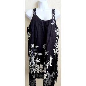 Cabali Black White Dolphin Undersea Print A Line Mini Dress Large Lightweight